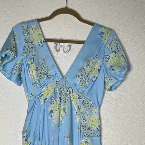 Free People Laura Printed Midi Floral Dress Size XS Blue Lined Strappy Open Back - Picture 3 of 16